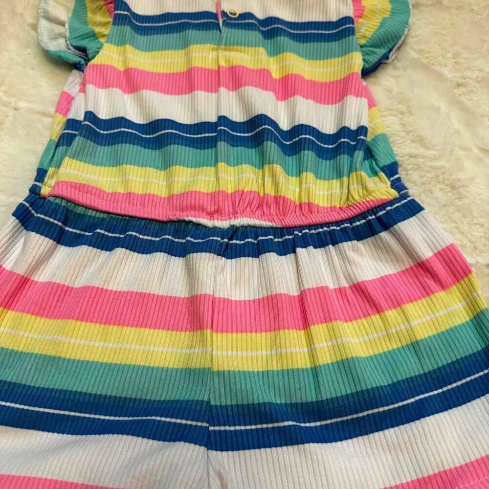 DELIAS Baby Girls Striped Romper Sleeveless Denim Vest Set Multicolor 2T NWT